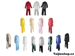 tradiční čínské saténové obleky a bavlněné uniformy na cvičení tchaj-ťi (taiji, tai chi, tajči) ve všech velikostech a rozměrech. Uniformy tchaj-ťi